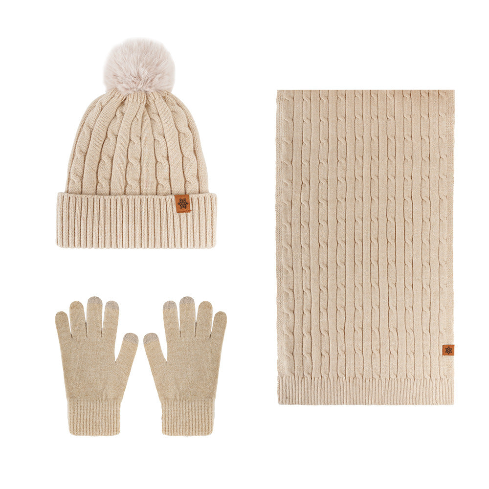 Knitted Winter Hat Scarf Gloves Set