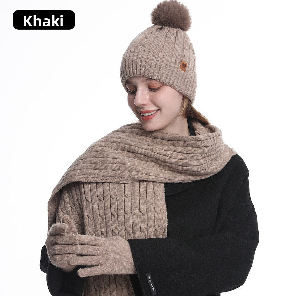 Knitted Winter Hat Scarf Gloves Set