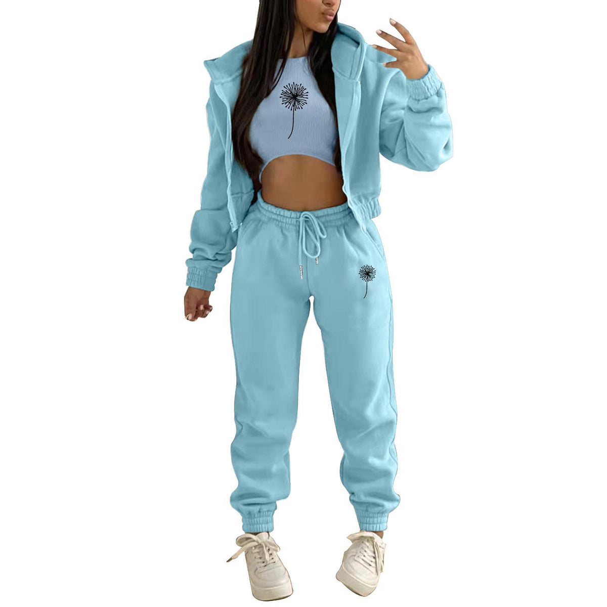 Womens Fleece Lined Hoodie Letter Print Sports Leisure Suit
