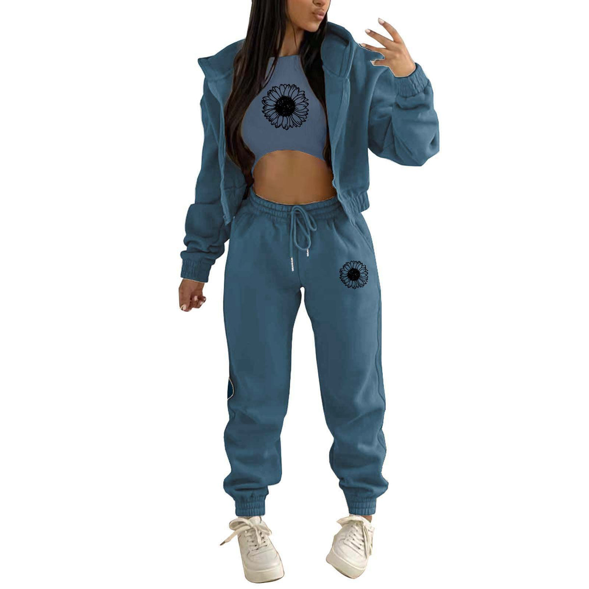 Womens Fleece Lined Hoodie Letter Print Sports Leisure Suit