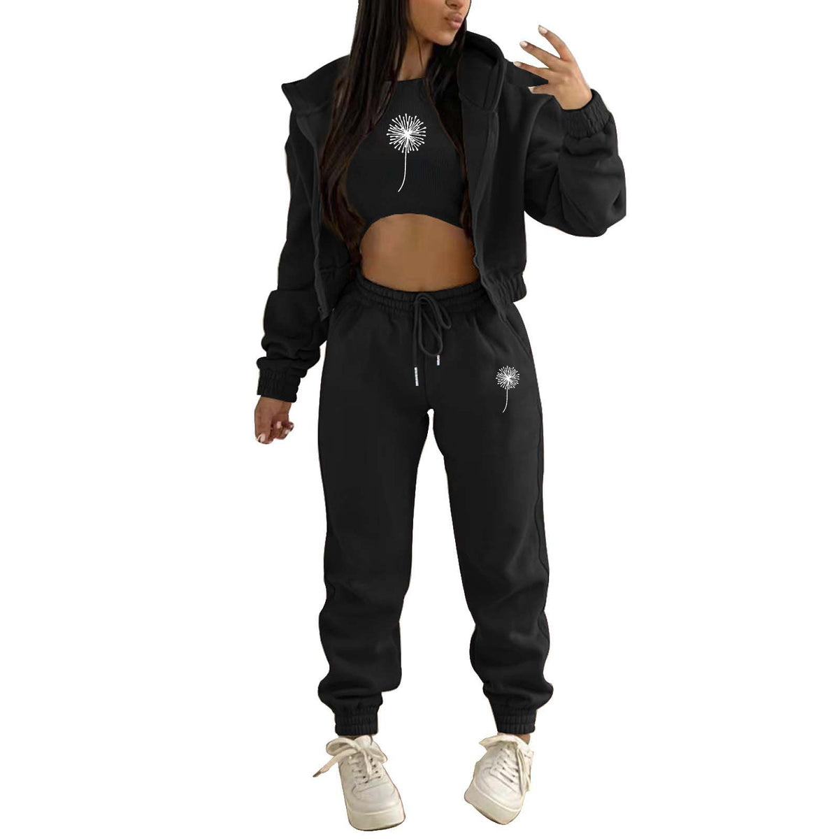 Womens Fleece Lined Hoodie Letter Print Sports Leisure Suit
