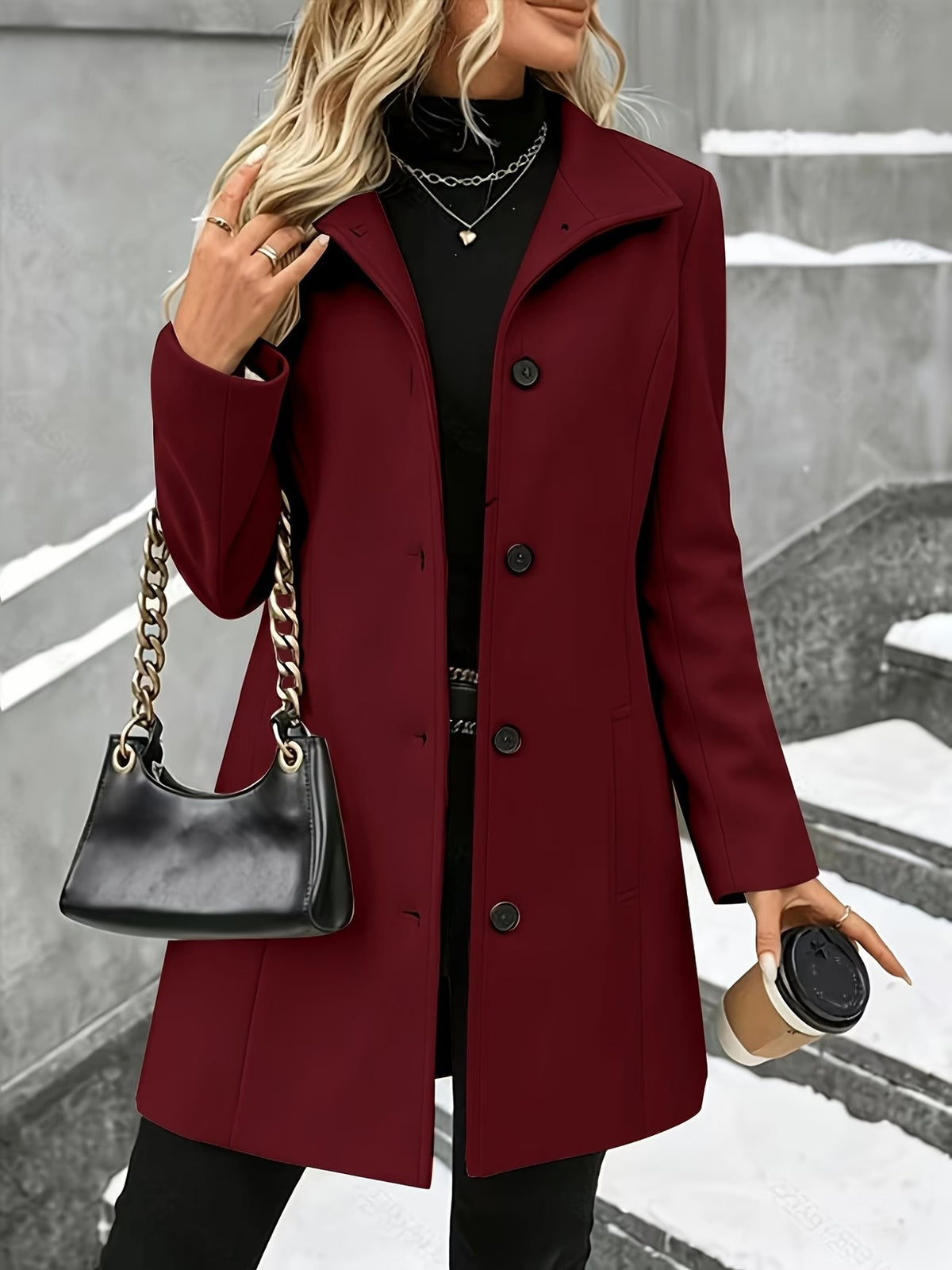Mid-Length Wool Blend Coat