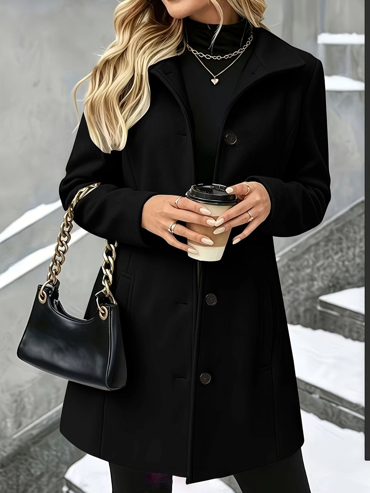 Mid-Length Wool Blend Coat