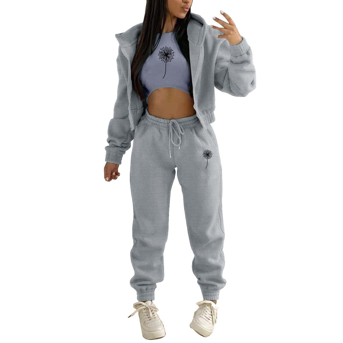 Womens Fleece Lined Hoodie Letter Print Sports Leisure Suit
