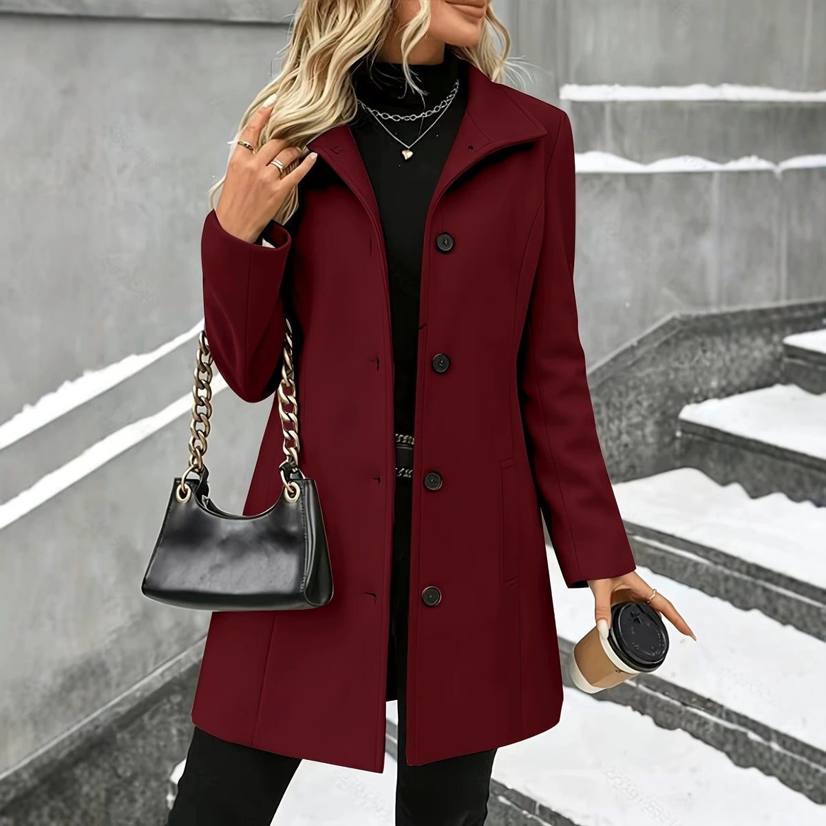 Mid-Length Wool Blend Coat