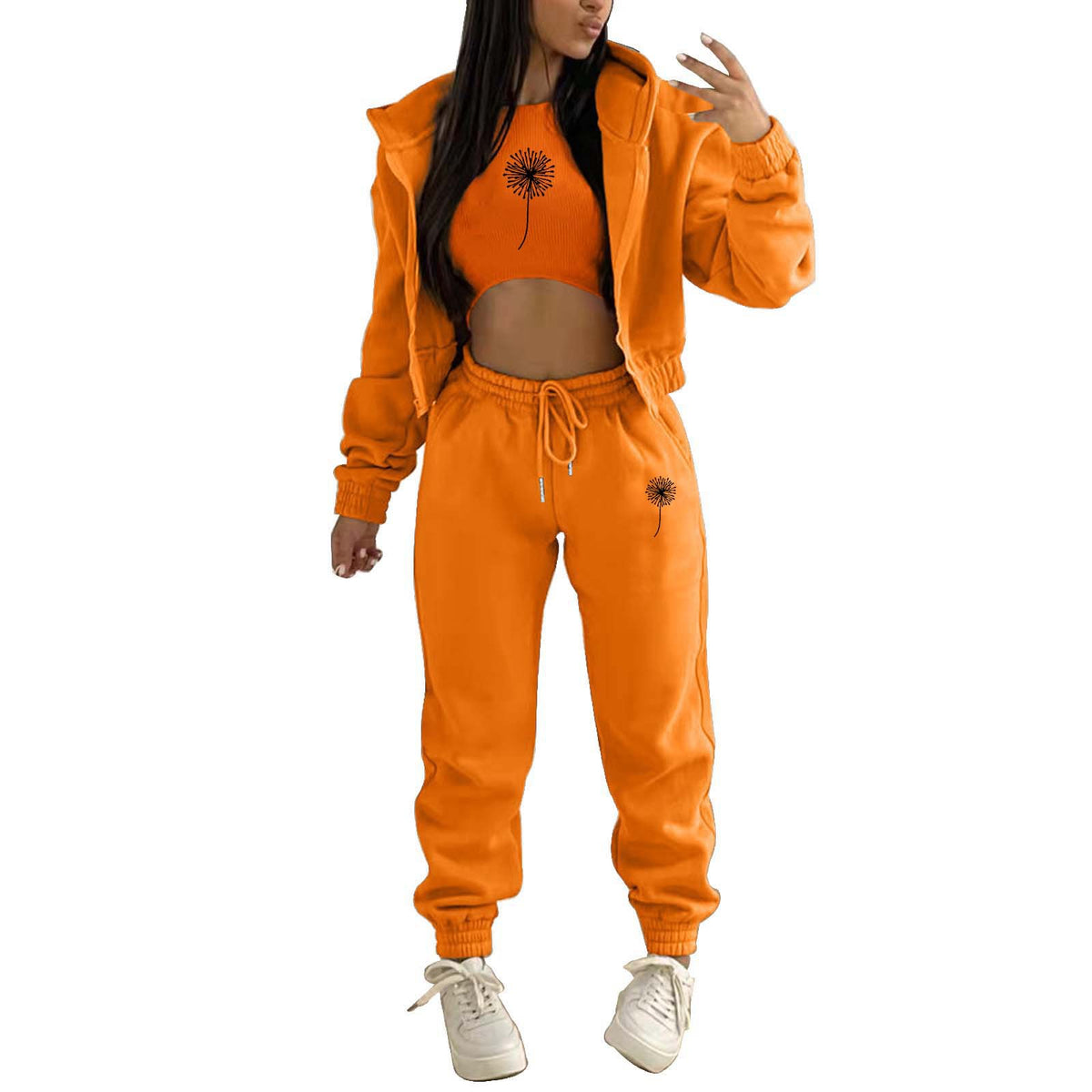 Womens Fleece Lined Hoodie Letter Print Sports Leisure Suit
