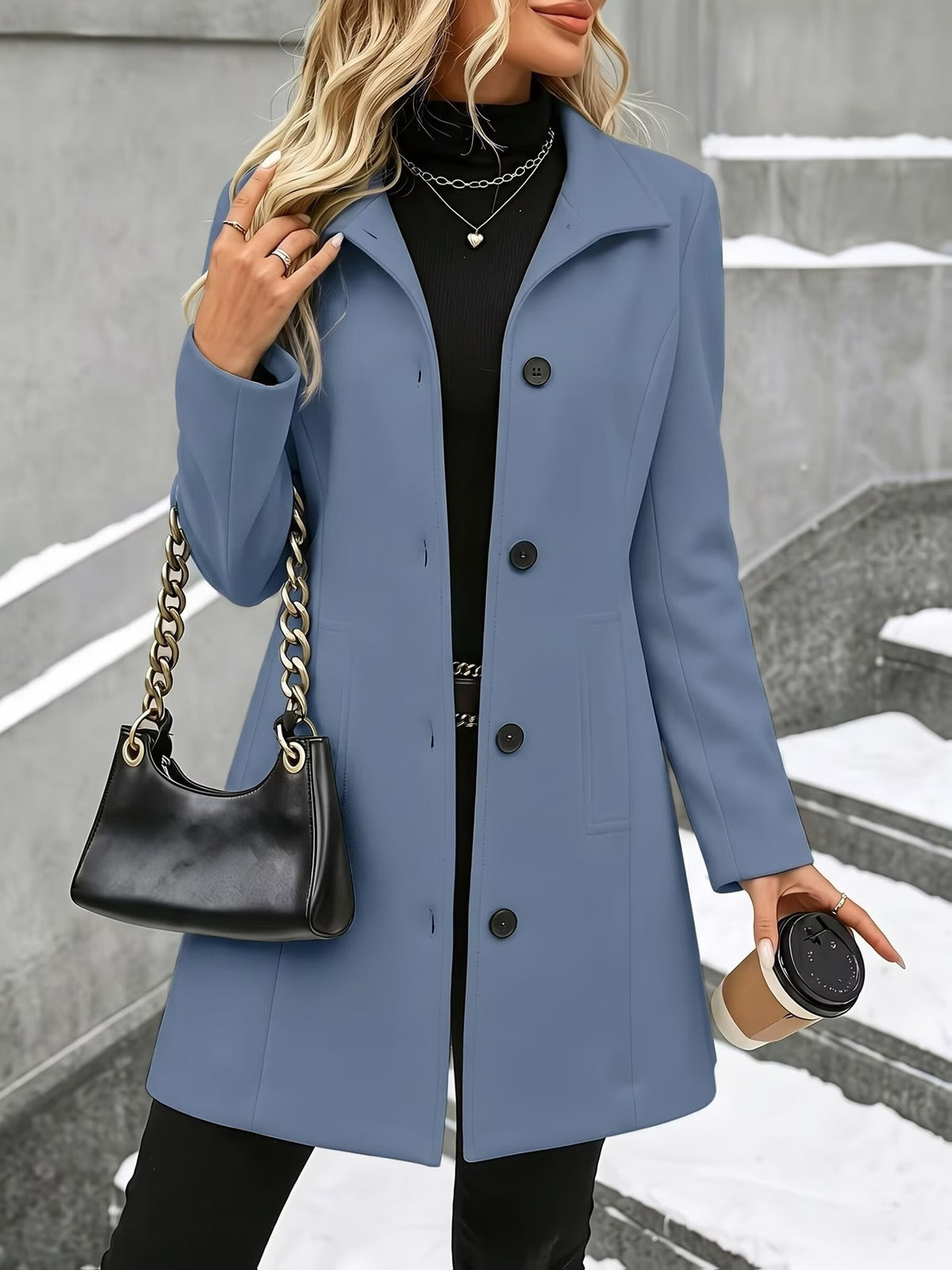 Mid-Length Wool Blend Coat