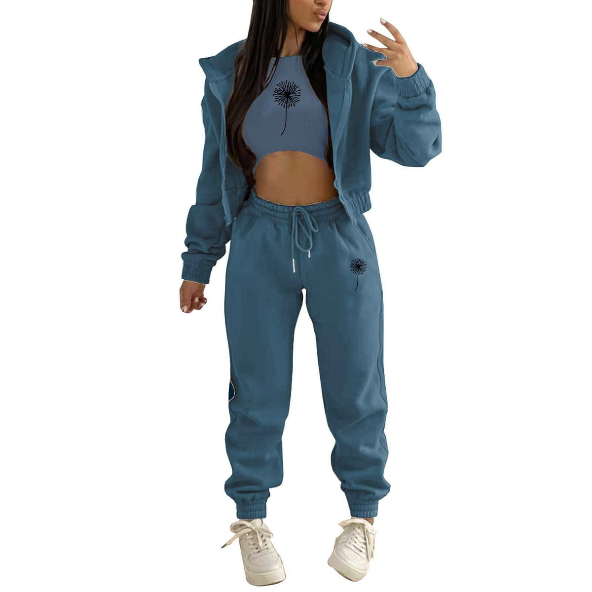 Womens Fleece Lined Hoodie Letter Print Sports Leisure Suit